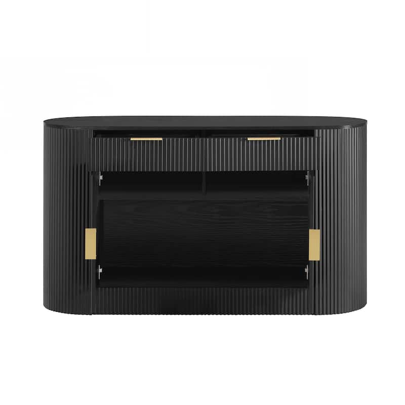 Modern Storage Cabinet, Stripe MDF Sideboard with Aluminum Handles