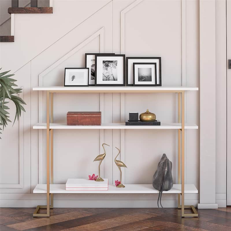 Avenue Greene Jade Console Sofa Table with 3 Open Shelves and Metal Frame