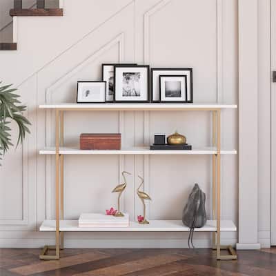 Avenue Greene Jade Console Sofa Table with 3 Open Shelves and Metal Frame