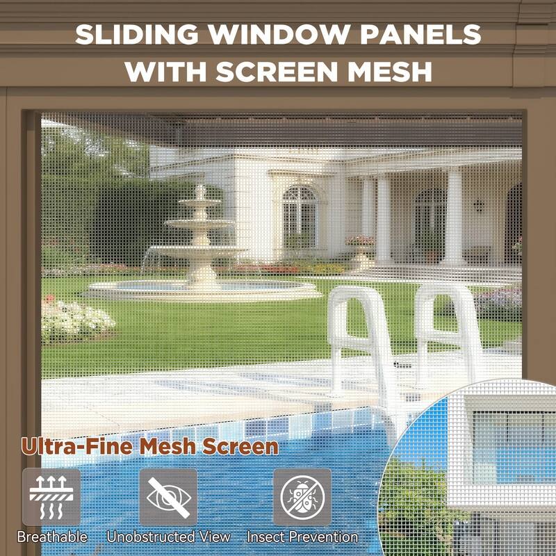 Outdoor Hardtop Sunroom Gazebo with Double Roof & Sliding Doors, All-Season Aluminum Outdoor Pergola, PE Screens&Lockable Design