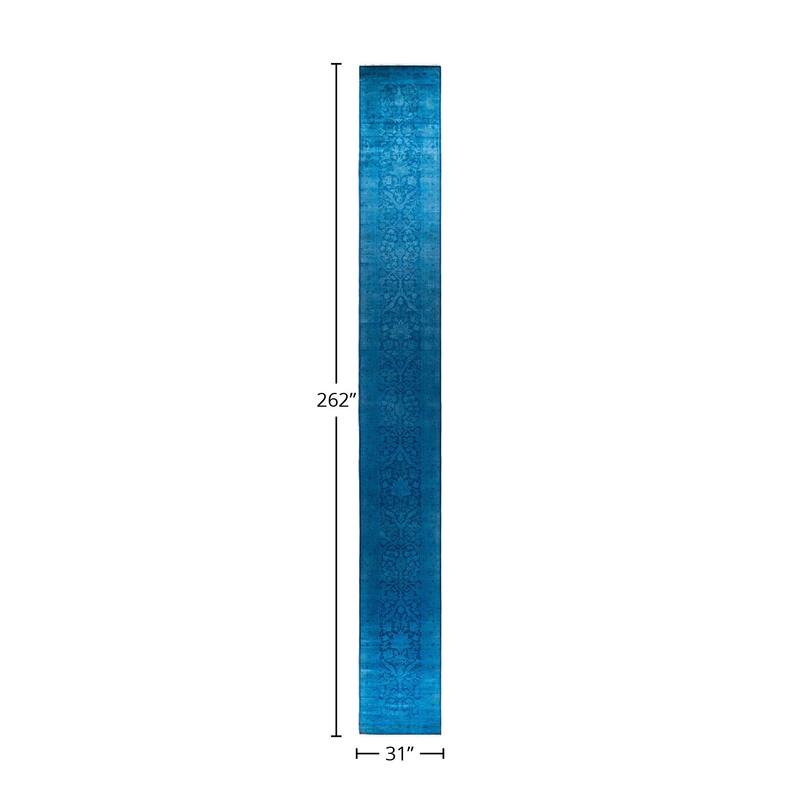 Vibrance, One-of-a-Kind Hand-Knotted Runner Rug - Blue, 2' 7" x 21' 10" - 2' 7" x 21' 10"