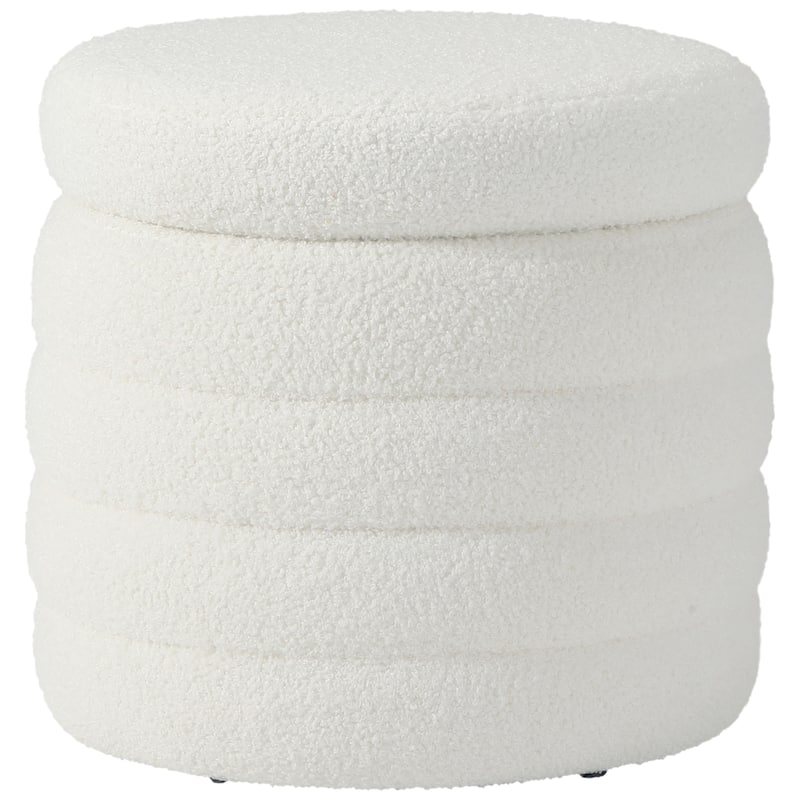 Bayville 16" Tall Sherpa Round Ottoman With Storage - Cream
