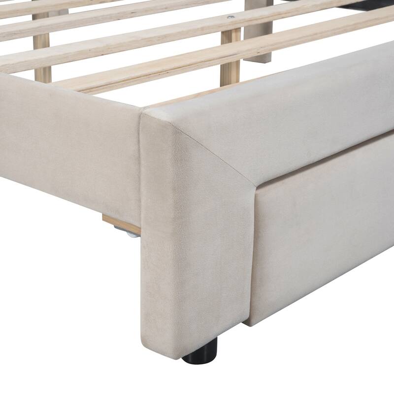 Velvet Upholstered Storage Platform Bed with a Drawer