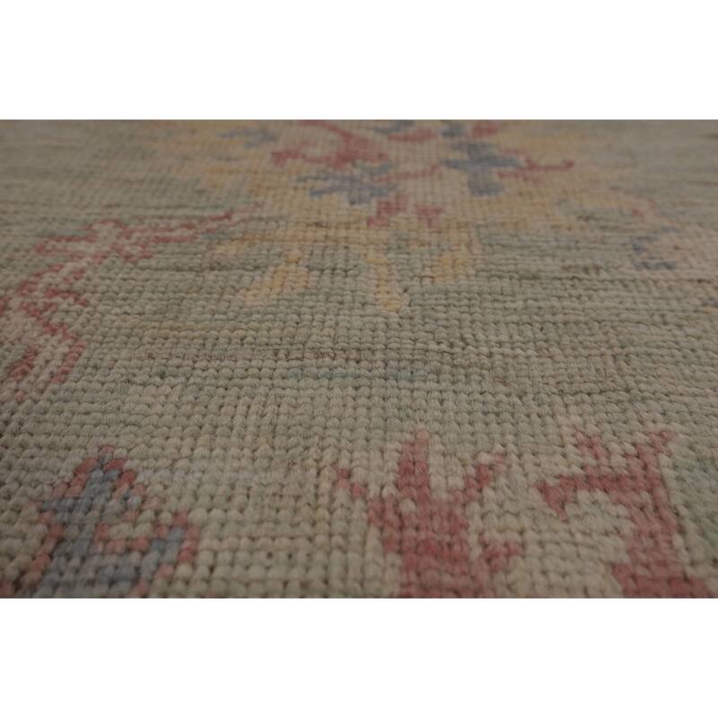 Light Green Oushak Vegetable Dye Turkish Area Rug Handmade Wool Carpet - 5'2"x 7'3"