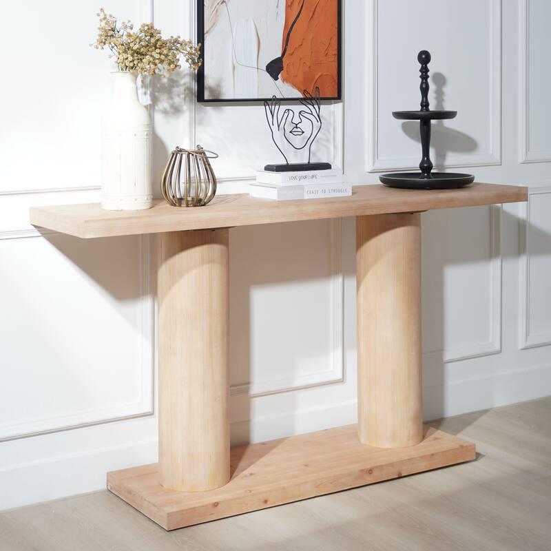 Minimalist Wooden Console Table with Distinct Column Pedestal Base