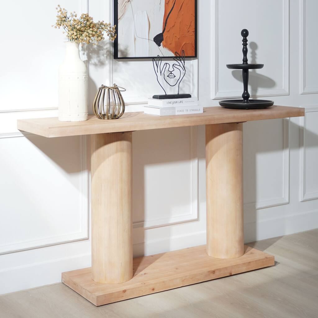 Modern Wood Console Table Sofa Table with Column Pedestal Base, Entryway Table Decorative Accent Table