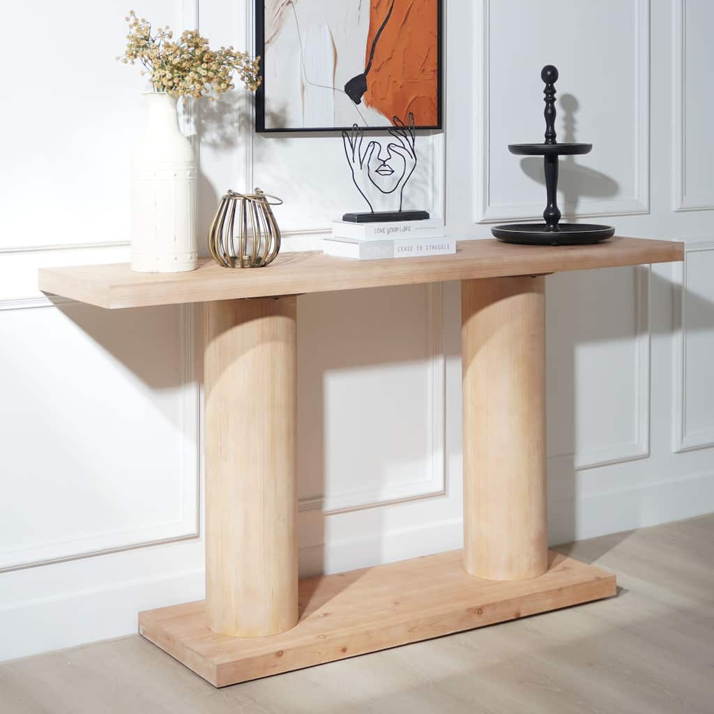 Wooden Console Table Column Pedestal Design Accent Table Entryway Side Table