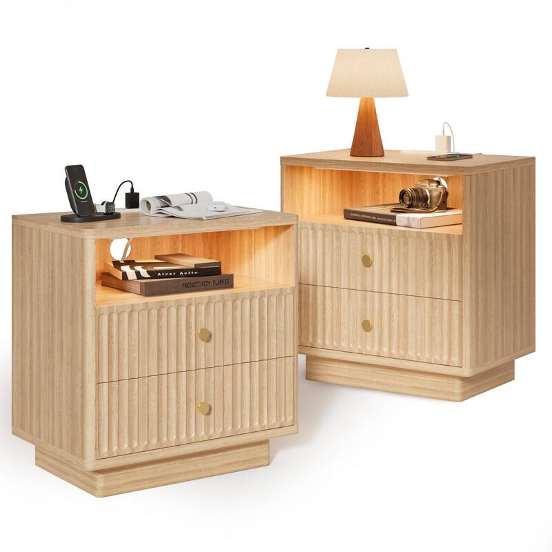 22''.72 W LED Sensor Nightstand w/Storage and Built-in Charging Station