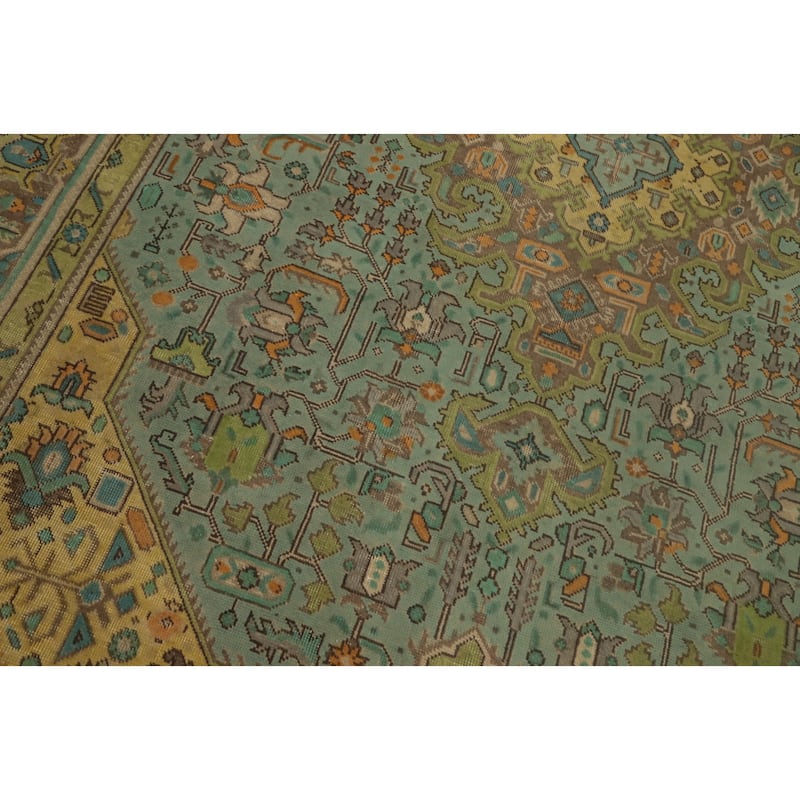 Hand Knotted Oriental 100% Wool Carpet Traditional Floral Navy Blue & Blues Tabriz Area Rug - 9' 6'' X 6' 6''