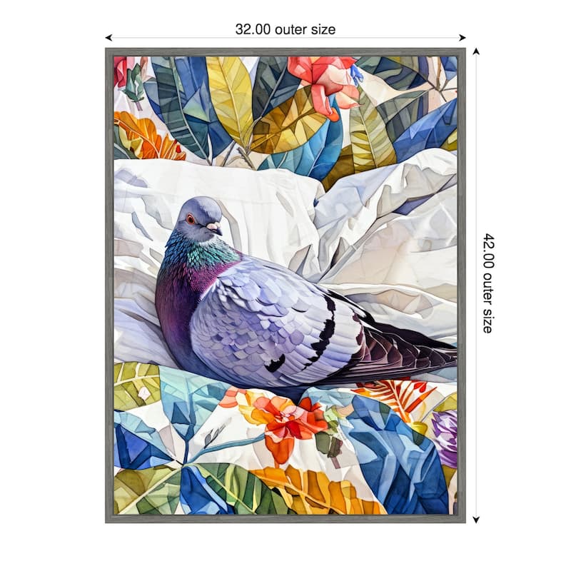Animal Watercolor Art Bird Dove Pigeon Blue by Justyna Jaszke Framed Canvas Wall Art - 32 x 42 in