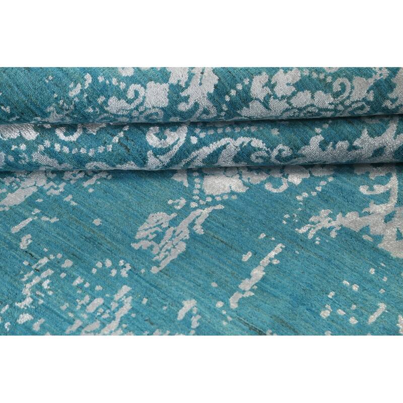 Wool/ Silk Vegetable Dye Distressed Versace Oriental Area Rug Handmade - 6'1" x 9'1"