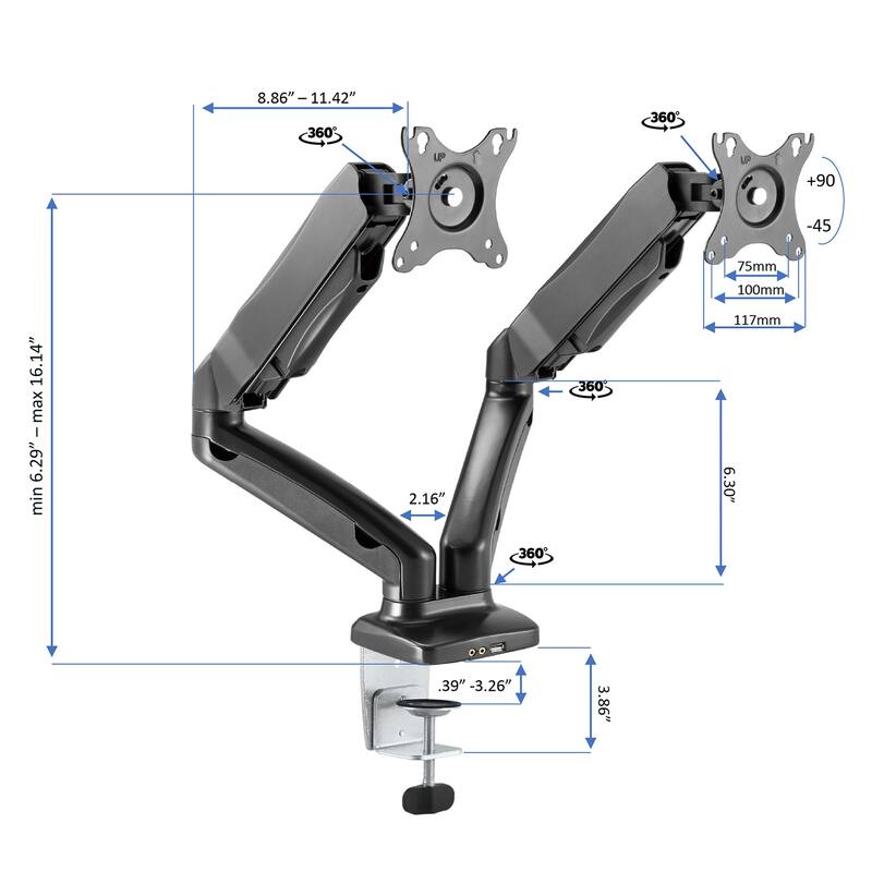 Rocelco 43 in. W Black Height Adjustable Standing Desk Converter with Dual Monitor Stand Up Riser and Tablet Slot Platform