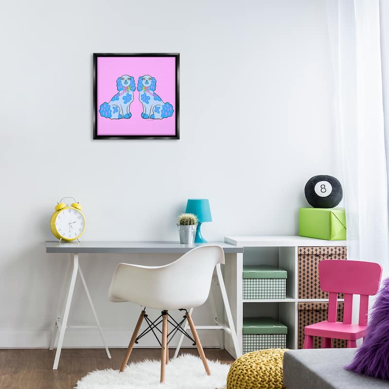 Stupell Funky Dogs Blue & Pink Framed Floater Canvas Wall Art Design By Katie Conley