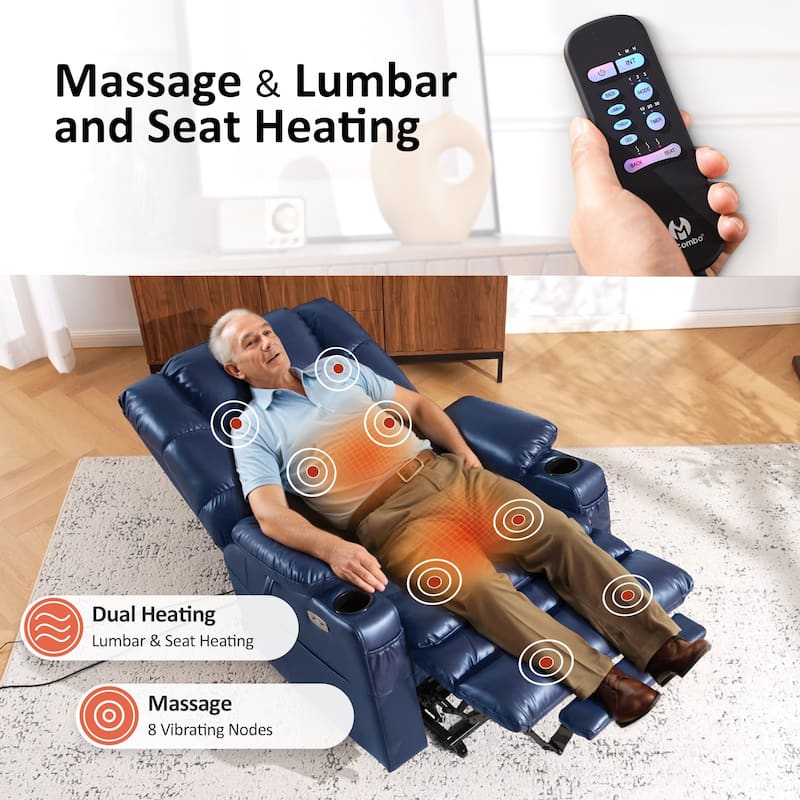 MCombo Large Dual Motor Power Lift Recliner Chair with Massage and Dual Heating for Elderly People, Faux Leather