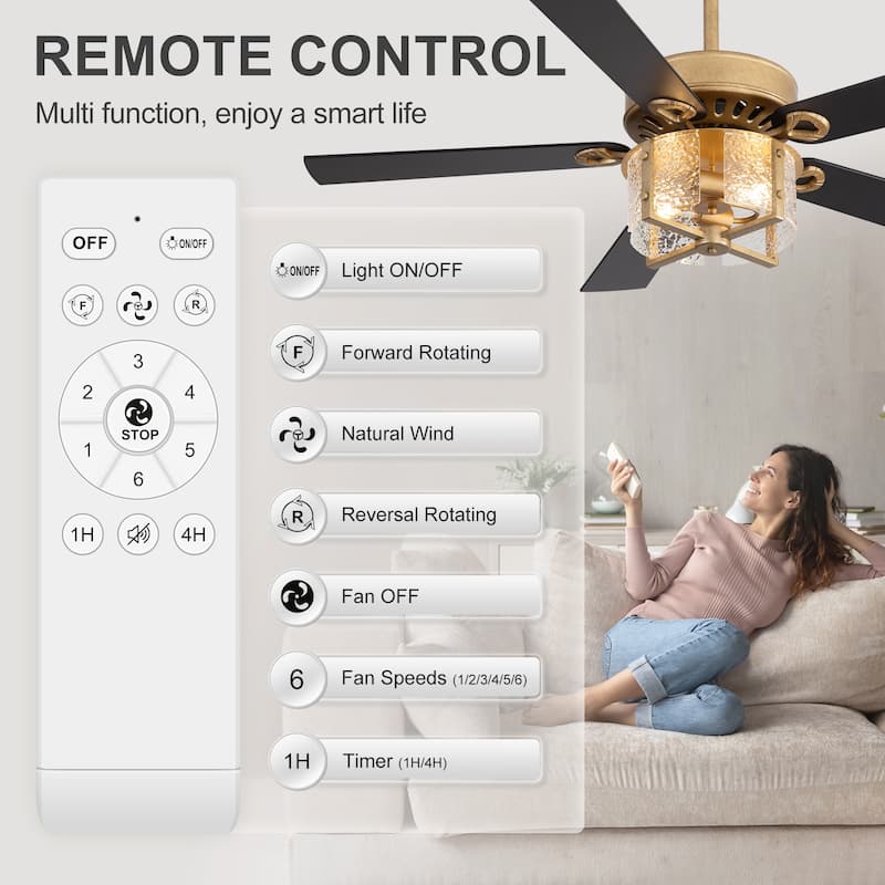52" Reversible 5-Blade Caged Ceiling Fan with Light and Remote