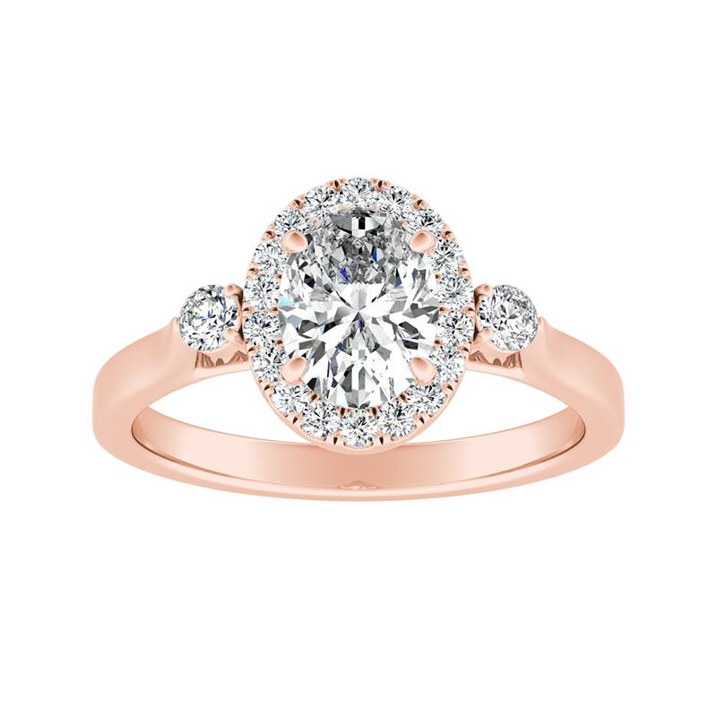Auriya 14k Gold 3/4ctw Oval 3-stone Halo Diamond Engagement Ring - Rose - 8