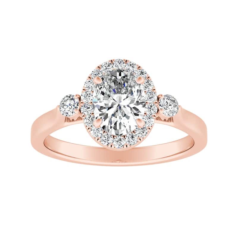 Auriya 14k Gold 1/2ctw Oval 3-stone Halo Diamond Engagement Ring