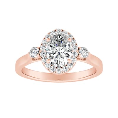 Auriya 14k Gold 1ctw Oval 3-stone Halo Diamond Engagement Ring