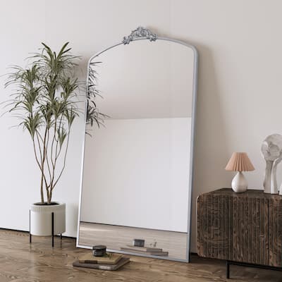 Vintage Ornate Arched Floor Mirror for Various Rooms - Silver