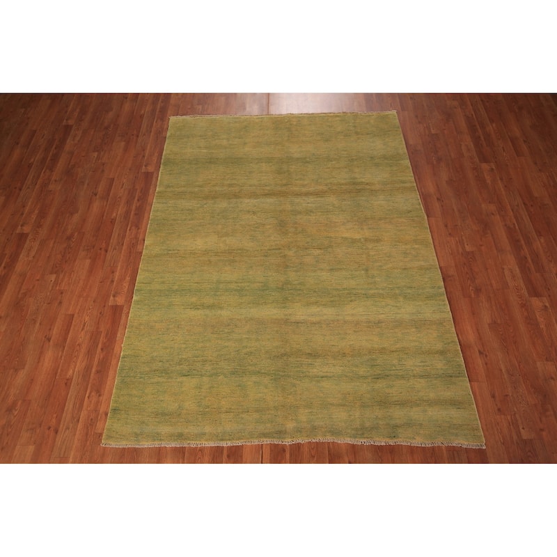 Green & Yellow Gabbeh Modern Oriental Area Rug Handmade Wool Carpet - 5'5" x 7'4"