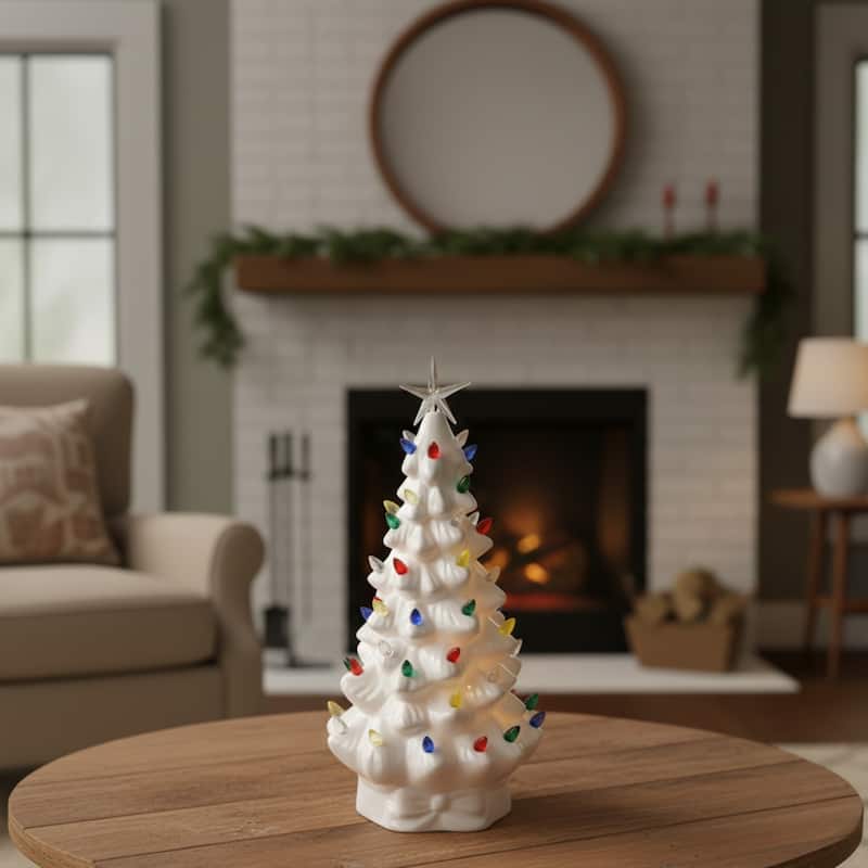LED Lighted Retro Style Tabletop Christmas Tree with Star Topper - 5.25" - White