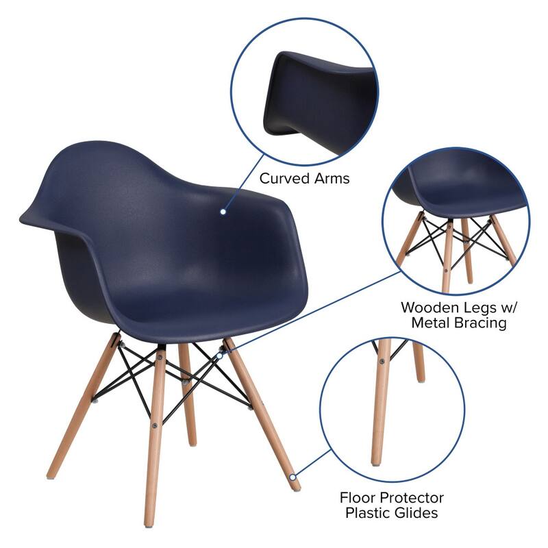 Plastic Chair with Arms and Wooden Legs