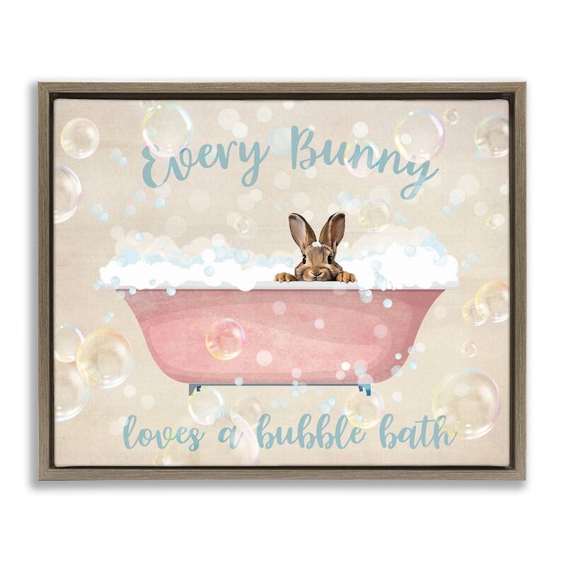 Stupell Every Bunny Loves Baths Framed Floater Canvas Wall Art Design By Susan Arnot - 31 x 25 - Brown