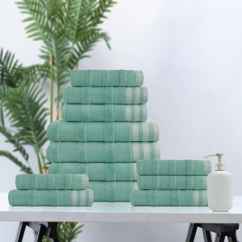 Kathy Ireland 12-Piece Jacquard Stripe Kyoto Towel Set - Sage
