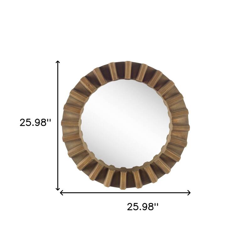 HomeRoots 26" Brown Round Wood Framed Accent Mirror