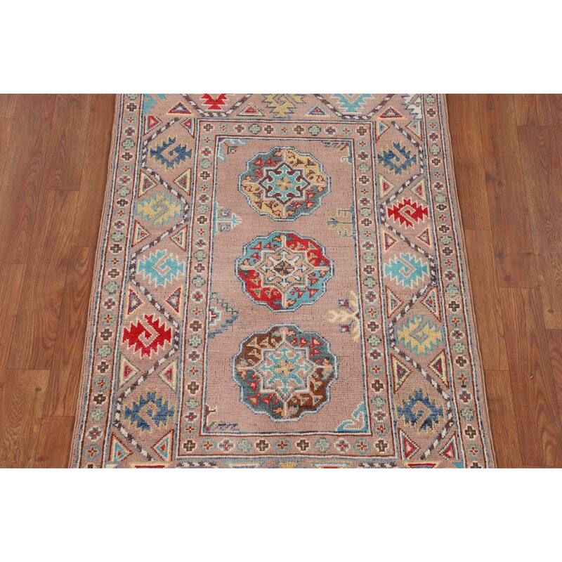 Traditional Beige Kazak Accent Rug Hand-Knotted Wool Carpet - 2'8" x 4'3"
