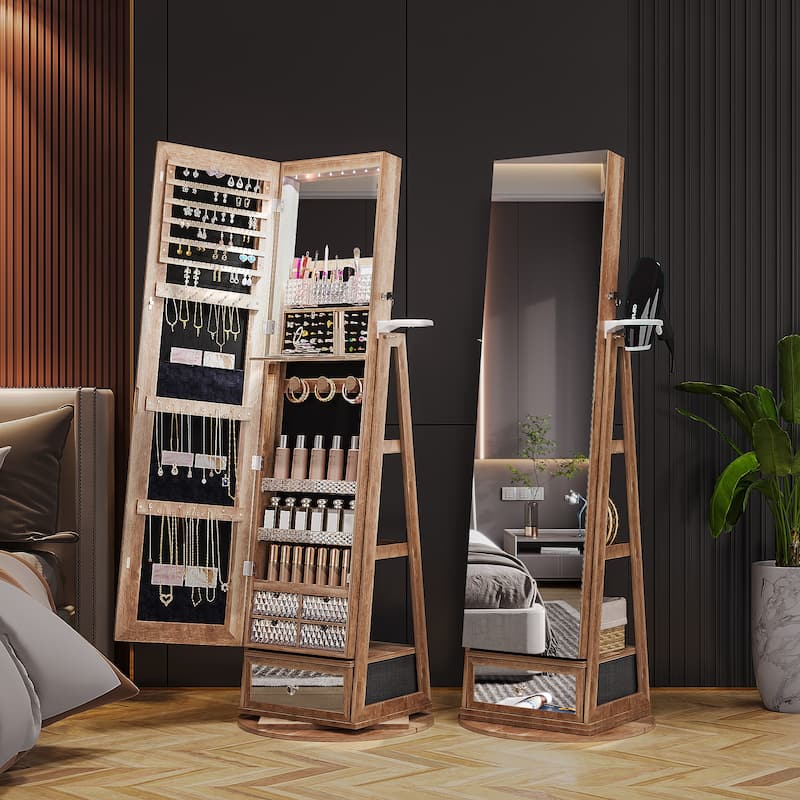 22'' Wide Rotatable Jewelry Armoire with Mirror - N/A