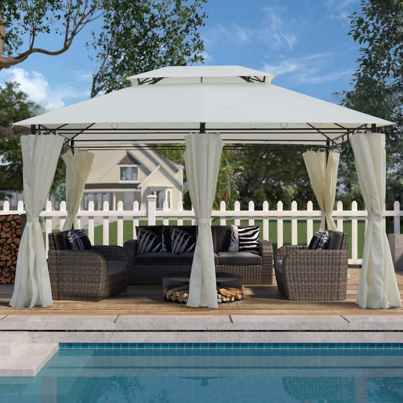 Outdoor Patio Gazebo Canopy Tent With Ventilated Double Roof And SideWall