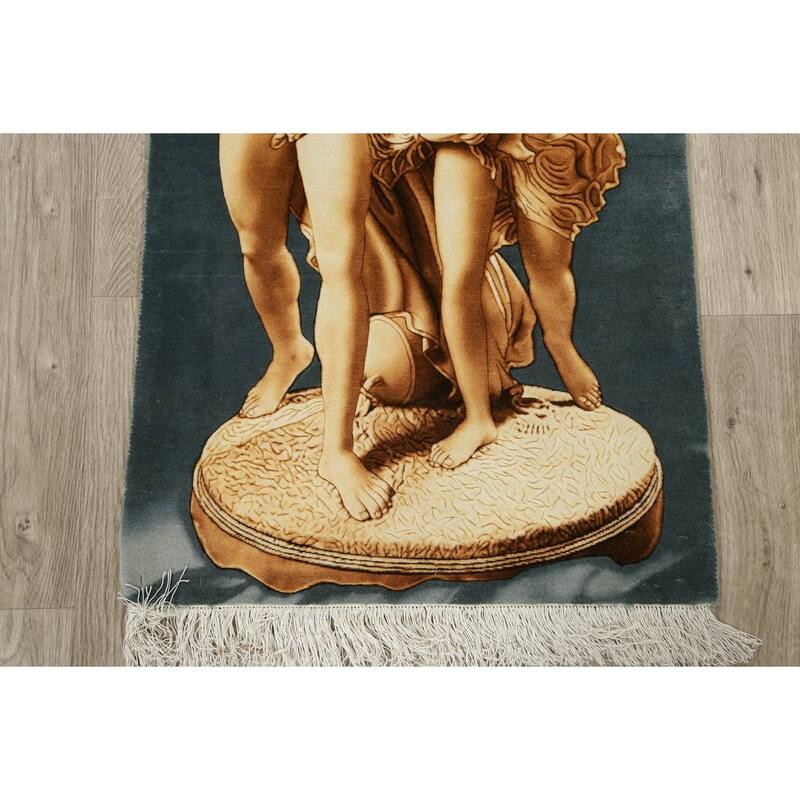 Hand Knotted Oriental 100% Wool Carpet Traditional Pictorial Yellow & Gold Tabriz Area Rug - 3' 6'' X 2' 2''