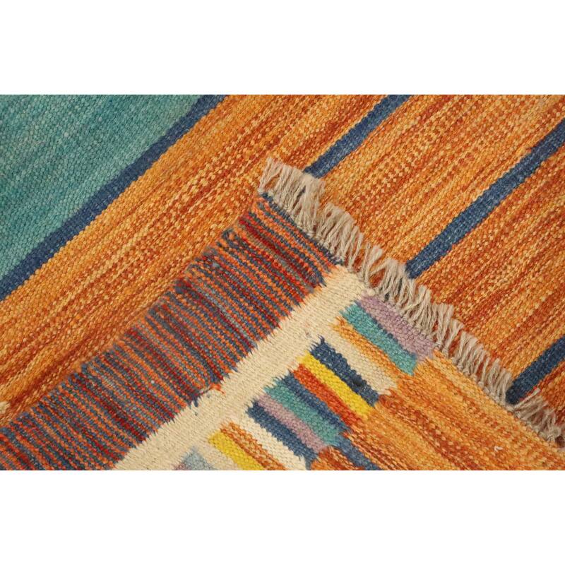 Hand Woven Oriental 100% Wool Carpet Southwestern Tribal Multi-Colored Kilim Runner Rug - 11' 2'' X 2' 9''