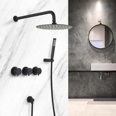 10 in. Bathroom Wall Mounting Dual Shower Heads in Matte Black