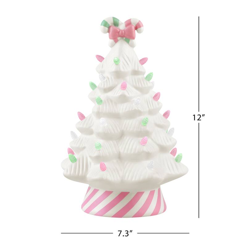 12" Nostalgic Ceramic Lit Candy Cane Tree - Pink