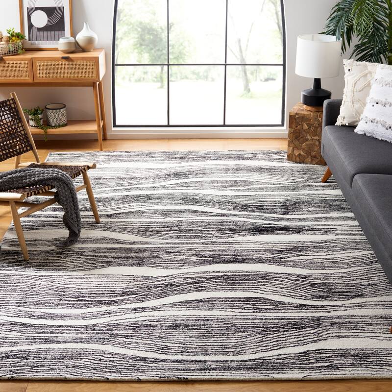 SAFAVIEH Handmade Metro Annarosa Modern Abstract Wool Rug - 9' x 12' - Ivory/Black - Rectangle