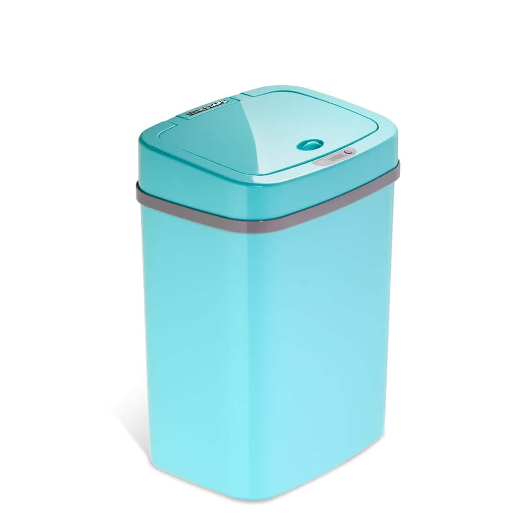 NINESTARS 3.2 Gallon Tiffany Blue Rectangular Motion Sensor Trash Can