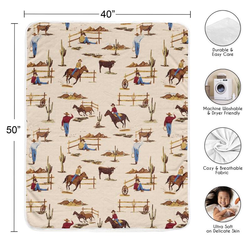 Sweet Jojo Designs Brown Western Cowboy Boy Toddler Blanket Baby Swaddle - Wild West, Southern Charm, Country South, Horse Steer