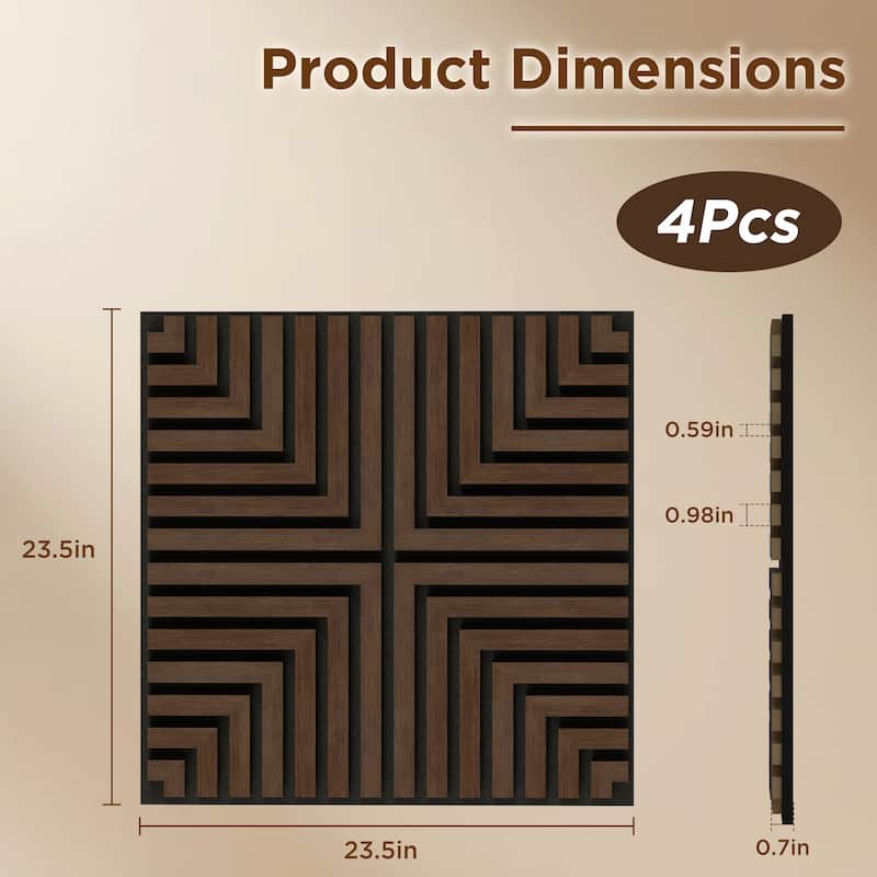 23.6" x 23.6" Wood Geometric Acoustic Wall Panels for Ceiling and Wall Decor, 4-Pack (15 sq ft)