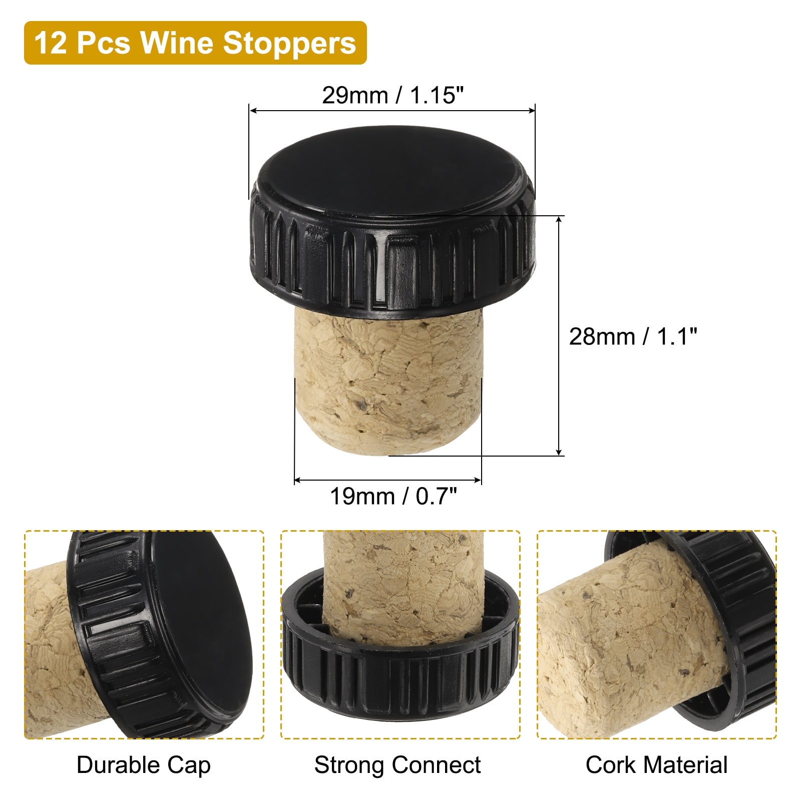 100Pcs PVC Heat Shrink Capsules with 12Pcs Wine Stopper - Black