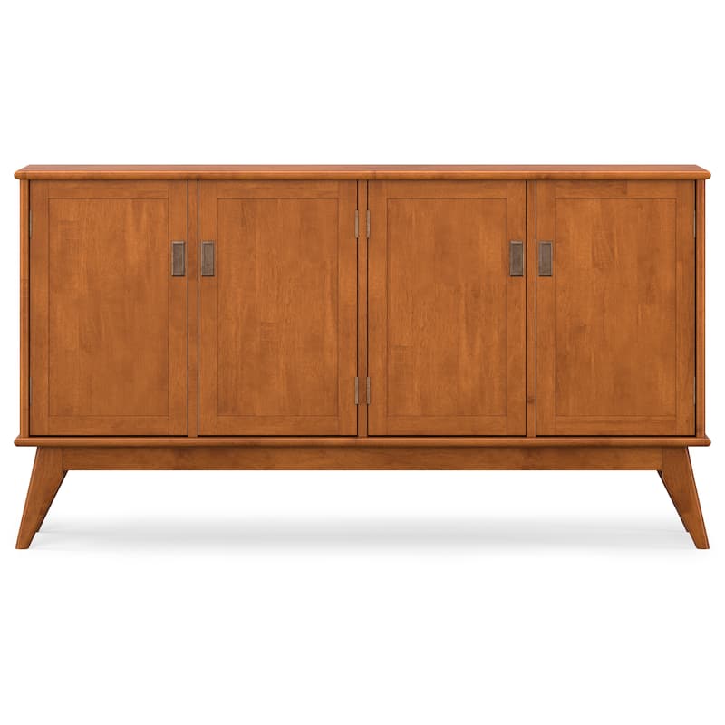 WYNDENHALL Tierney SOLID HARDWOOD 66 inch Wide Rectangle Modern 4 Door Sideboard Buffet in Teak Brown - 17" D x 66" W x 36" H