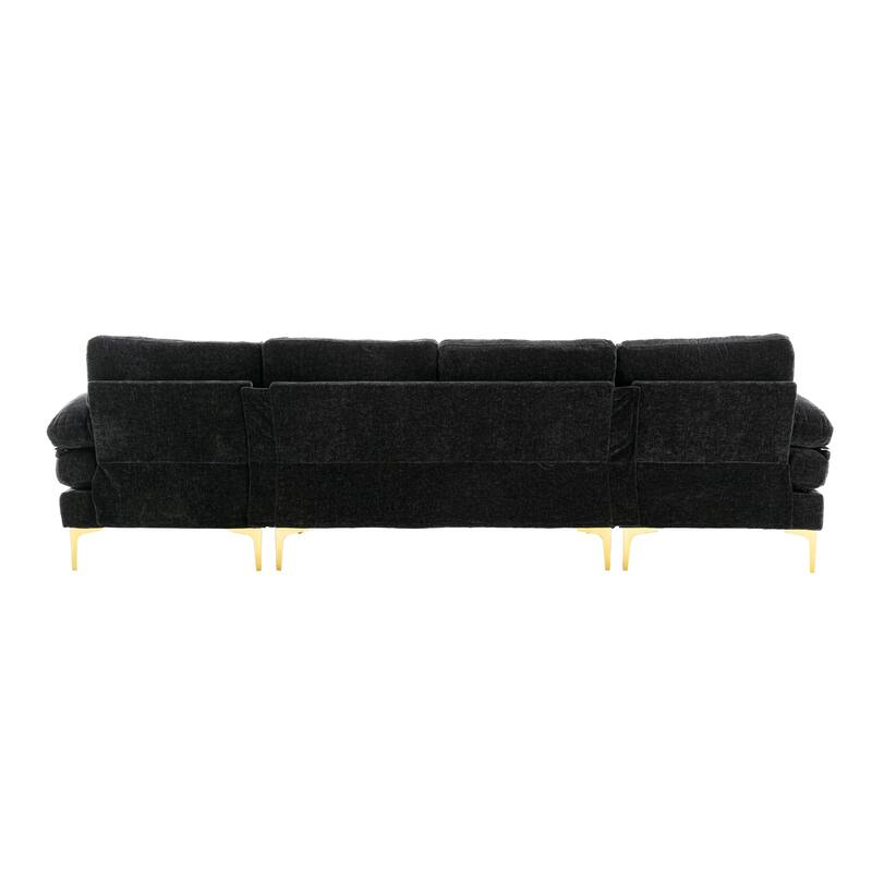 Living Room Chenille Fabric Sofa Sectional Sofa with Cushion Back, Pillow Top Arms, and Metal Legs