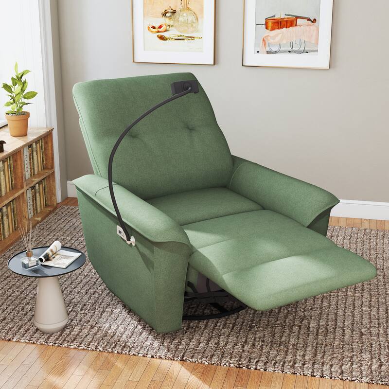 270°Power Swivel Rocker Recliner Chair w/Phone Holder, Electric Glider Reclining Sofa with USB Ports, Power Swivel Glider - Dark Green