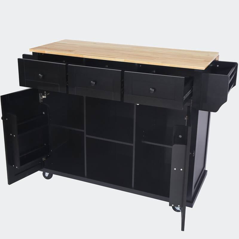 Kitchen Cart with Rubber wood Drop-Leaf Countertop