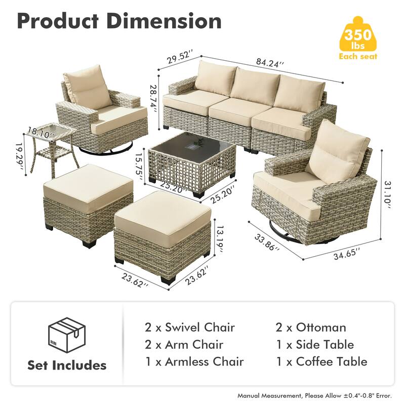 XIZZI 9-piece Outdoor Patio Wicker Furniture Swivel Chair Set