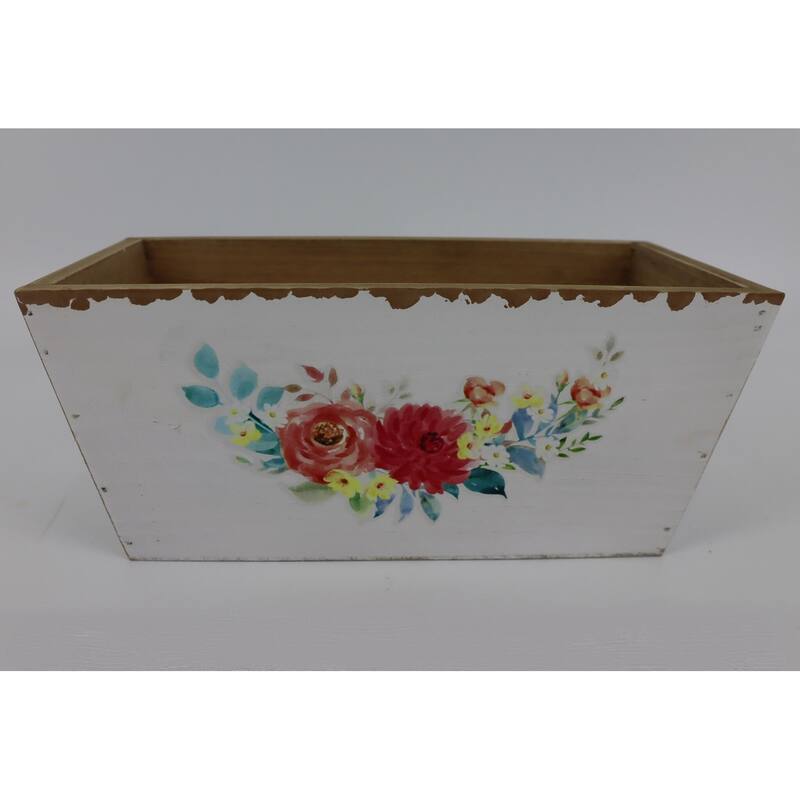 White With Colorful Flowers Wooden Box