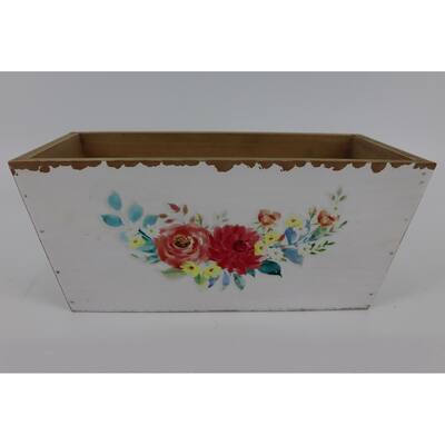 White With Colorful Flowers Wooden Box
