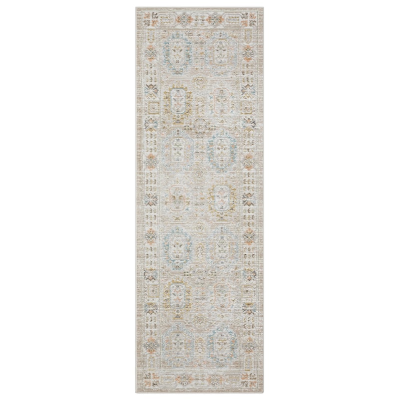 Cavett Textural Distressed Traditional Beige/ Blue Area Rug - 2' 7" x 7' 9" - Runner
