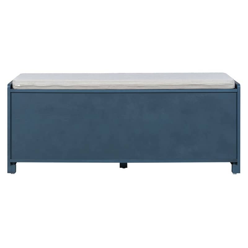 Rustic 47.4" Storage Bench Multifunctional Wooden Entryway Organizer with Removable Cushion and Rattan Doors